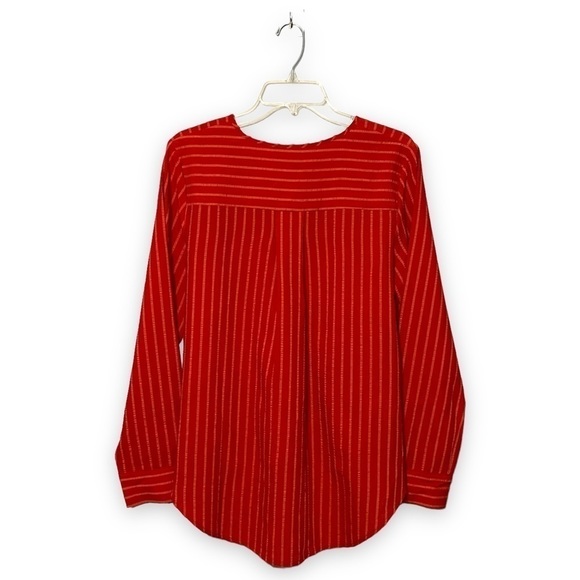 𝅺BCBGMAXAZRIA Venetian Red Hi-Low Wrap Blouse - Picture 4 of 7